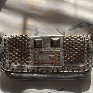BOGO50 Guess Silver Clutch with Shoulder Strap